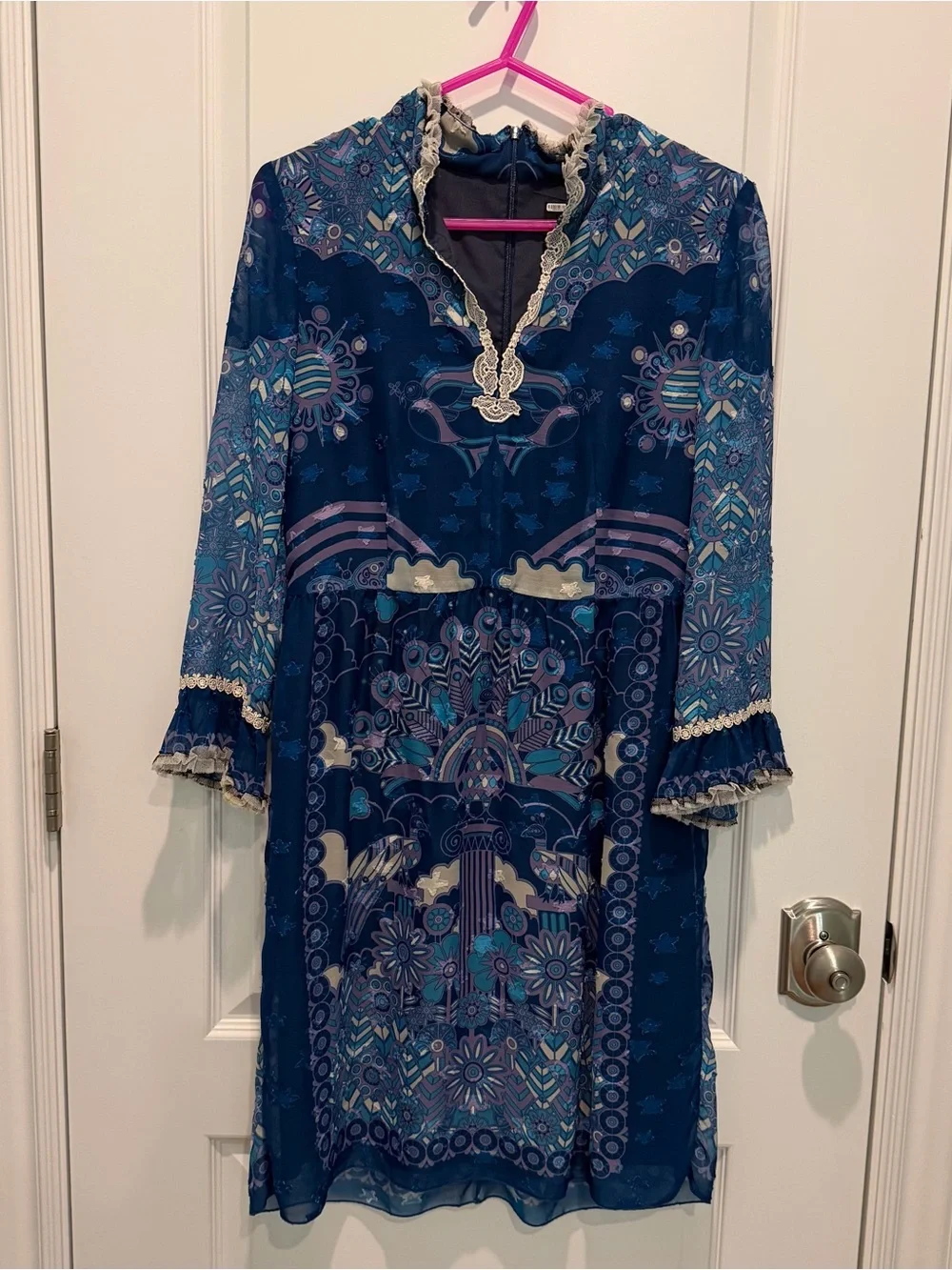 Anna Sui Women's Dress Sz 2 Peacock Hidden Zipper Down Back Embellished Lined - Picture 1 of 8